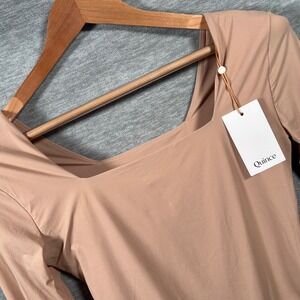 Quince Long Sleeve Bodysuit Womens Large Beige Square Neck Stretch Minimalist
